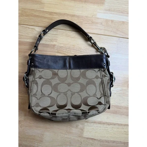Coach Signature Jacquard Brown Leather Trim Hobo Shoulder Bag Monogram Canvas - Picture 16 of 16